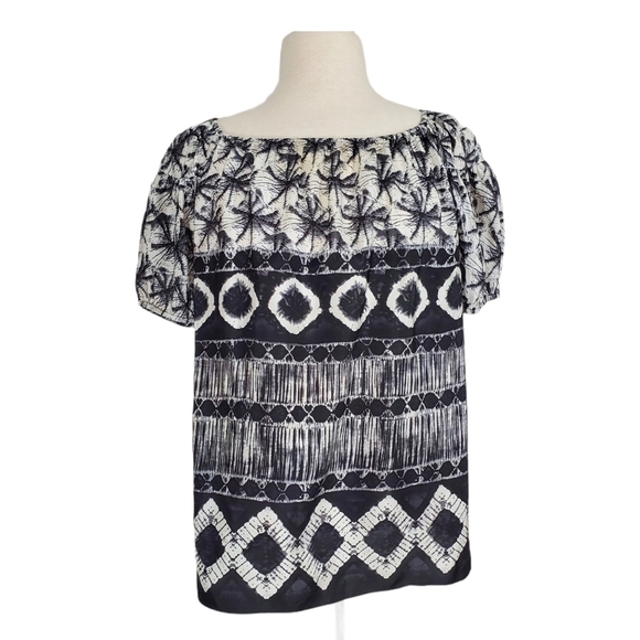 Kenneth Cole Reaction Silk Geometric Peasant Blouse - Picture 1 of 8